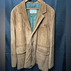 Orvis Brown Suede Leather Blazer Jacket Coat Sporting Traditions Size 48 Long